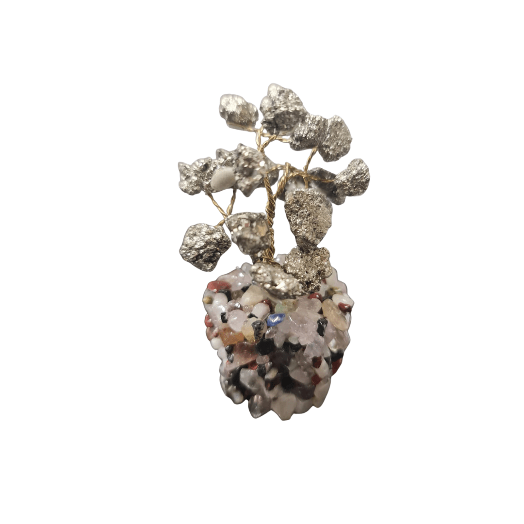Árvore Orgonite com Pirita e Base de Cristais